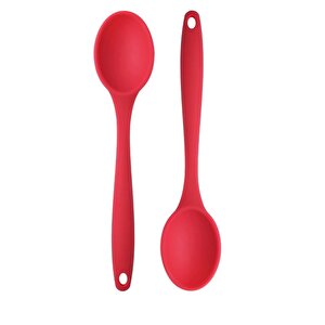 Kırmızı Silikon Kaşık Büyük Boy Yanmaz Yapışmaz Silikon Kaşık Kırmızı 1 Adet 27 Cm