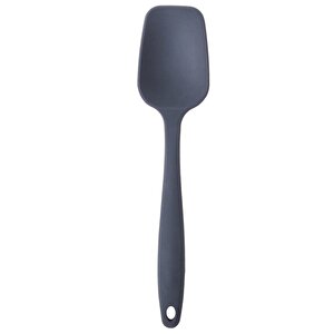 4 Lü Antrasit Yanmaz Yapışmaz Silikon Düz Yassı Spatula Kaşık 3 Adet Ve Siyah Silikon Maşa 1 Adet