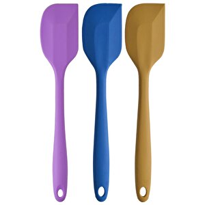 Büyük Boy Yanmaz Yapışmaz Sarı Mavi Mor Silikon Yassı Spatula Servis Seti 3 Adet