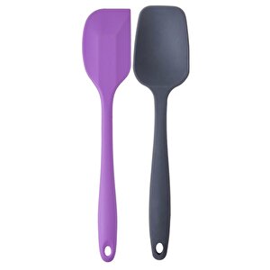 Büyük Boy Yanmaz Yapışmaz Mor Yassı Antrasit Düz  Silikon Spatula Seti 2 Adet