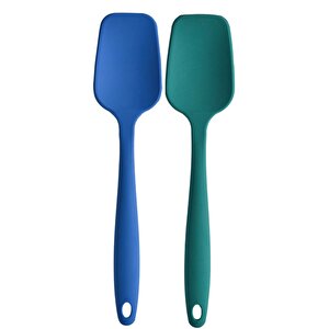 Büyük Boy Yanmaz Yapışmaz  Mavi Düz Ve Yeşil Düz  Silikon Spatula Seti 2 Adet