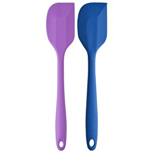 Büyük Boy Yanmaz Yapışmaz Mavi Mor Silikon Yassı Spatula Servis Seti 2 Adet