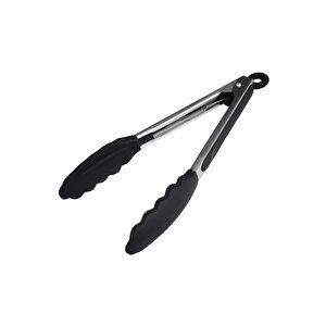 Antrasit/siyah Silikon Uçlu Metal Maşa Antrasit/siyah Renk Servis, Mangal Ve Kızartma Maşası 23 Cm