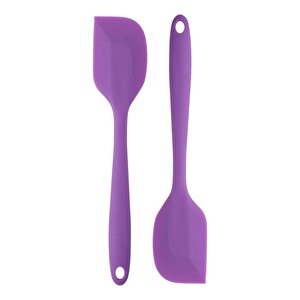 Büyük Boy Yanmaz Yapışmaz Mor Silikon Yassı Ve Kaşık Spatula Seti 2 Adet