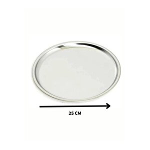 Paslanmaz Çelik 6 Adet 25 Cm Yuvarlak Servis, Pasta, Kurabiye, İkram Tabağı, Servis Tabağı 6 Adet