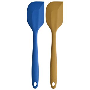 Büyük Boy Yanmaz Yapışmaz Mavi Sarı Silikon Yassı  Spatula Seti 2 Adet