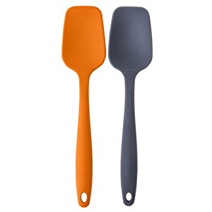 Büyük Boy Yanmaz Yapışmaz  Turuncu Düz Ve Antrasit Düz  Silikon Spatula Seti 2 Adet