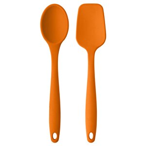 Büyük Boy Yanmaz Yapışmaz Silikon Turuncu Kaşık Ve Spatula, 2 Adet Set Turuncu
