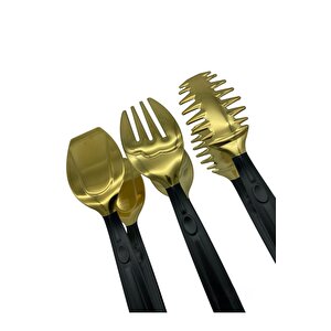 Lüks 3 Parça Gold Siyah Paslanmaz Çelik Makarna, Salata, Pasta Maşa Seti Paslanmaz Çelik
