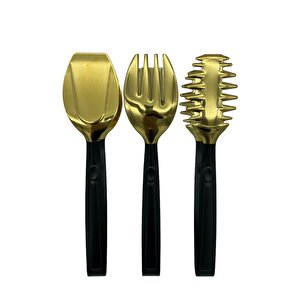 Lüks 3 Parça Gold Siyah Paslanmaz Çelik Makarna, Salata, Pasta Maşa Seti Paslanmaz Çelik