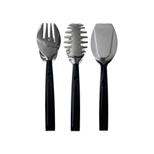 Gümüş Siyah Paslanmaz Çelik Makarna, Salata, Pasta Maşası Seti, Paslanmaz Çelik Maşa Seti