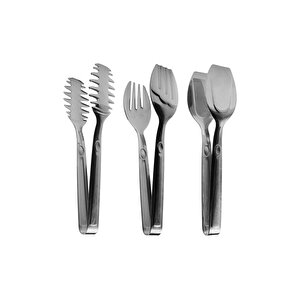 Lüks 3 Parça Gümüş Servis Sunum Makarna Salata Pasta Maşa Seti - Paslanmaz Çelik