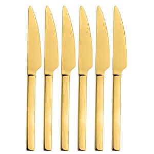 Parlak Gold Pasta Ve Tatlı Bıçağı Seti, Paslanmaz Çelik Kahvaltı Bıçak Seti 6 Adet, Kutulu