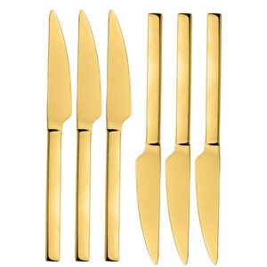 Parlak Gold Pasta Ve Tatlı Bıçağı Seti, Paslanmaz Çelik Kahvaltı Bıçak Seti 6 Adet, Kutulu