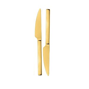 Parlak Gold Pasta Ve Tatlı Bıçağı Seti, Paslanmaz Çelik Kahvaltı Bıçak Seti 6 Adet, Kutulu