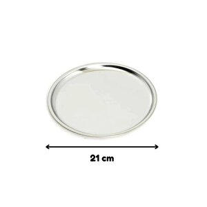 Paslanmaz Çelik 6 Adet 21 Cm Yuvarlak Servis, Pasta, Kurabiye, İkram Tabağı, Servis Tabağı 6 Adet