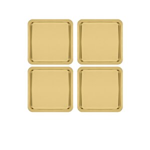 Paslanmaz Çelik Gold Renk Sunum Tepsisi 21 X21 Cm Çay Kahve Pasta Tatlı Servis Sunum Tepsisi 4 Adet