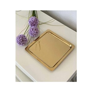 Paslanmaz Çelik Gold Renk Sunum Tepsisi 21 X21 Cm Çay Kahve Pasta Tatlı Servis Sunum Tepsisi 4 Adet