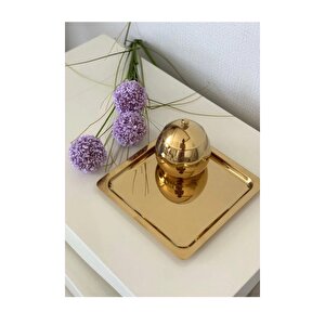Paslanmaz Çelik Gold Renk Sunum Tepsisi 21 X21 Cm Çay Kahve Pasta Tatlı Servis Sunum Tepsisi 4 Adet