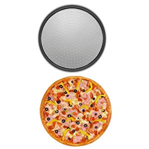 Orta Ve Küçük Boy Delikli Pizza Tepsisi Lahmacun Pide Tepsisi 32 Ve 28 Cm 2 Adet