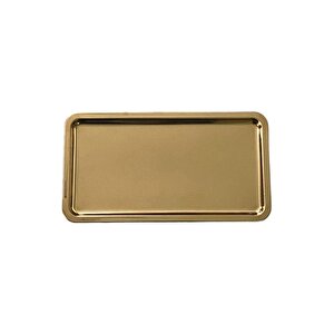 Paslanmaz Çelik Gold Renk Dikdörtgen Geniş Metal Düz Sunum Tepsisi Çay Kahve Tatlı Sunum 1 Adet