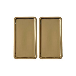 Paslanmaz Çelik Gold Renk Dikdörtgen Geniş Metal Düz Sunum Tepsisi Çay Kahve Tatlı Sunum 2 Adet