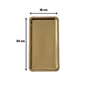 Paslanmaz Çelik Gold Renk Dikdörtgen Geniş Metal Düz Sunum Tepsisi Çay Kahve Tatlı Sunum 2 Adet