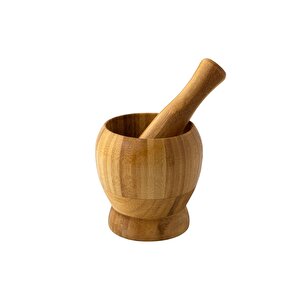 Doğal Bambu Ahşap Sarımsak Ezeceği Havan Orta Boy