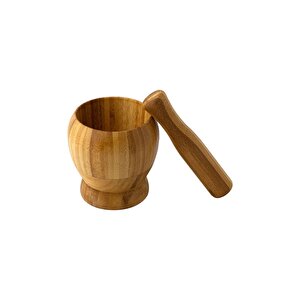 Doğal Bambu Ahşap Sarımsak Ezeceği Havan Orta Boy