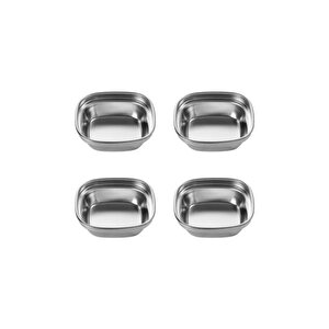 Metal Gümüş Renk Barbekü, Sos Tabağı - Sosluk Tekli - 8x8x2,5 Cm - 4 Adet