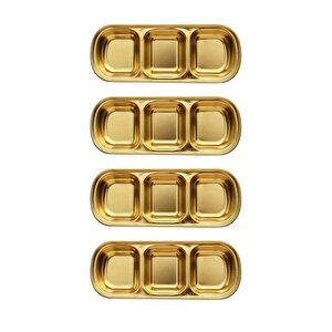 Metal Gold Üçlü - Mini Salata, Kahve Lokumluk, Sunum Kasesi, Sosluk, Çerezlik, Kahvaltılık - 4 Adet