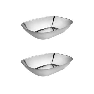 Paslanmaz Çelik Kayık Tabak Kase - Çerezlik, Meze Ve Salata Kasesi Sosluk, 14 Cm, 2 Adet Orta Boy