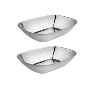 Paslanmaz Çelik Kayık Tabak Kase - Çerezlik, Meze Ve Salata Kasesi Sosluk, 14 Cm, 2 Adet Orta Boy