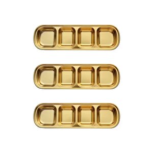 Metal Gold Dörtlü - Mini Salata, Kahve Lokumluk, Sunum Kasesi, Sosluk, Çerezlik, Kahvaltılık -3 Adet