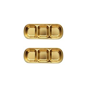 Metal Gold Üçlü - Mini Salata, Kahve Lokumluk, Sunum Kasesi, Sosluk, Çerezlik, Kahvaltılık - 2 Adet