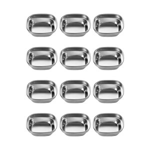 Metal Gümüş Renk Barbekü, Sos Tabağı - Sosluk Tekli - 8x8x2,5 Cm - 12 Adet