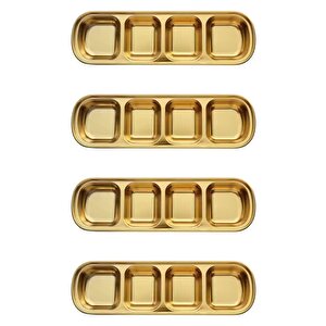 Metal Gold Renk Dört Bölmeli  Barbekü, Sos Tabağı-metal Gold Renk Dört Bölmeli 4 Adet Sosluk