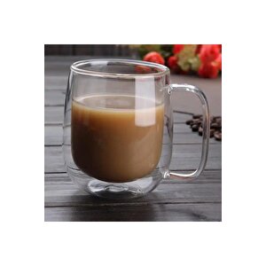 Çift Cidarlı Borosilikat Cam Nescafe,latte,filtre Kahve,süt,bitki Çayı Kupası 300 Ml 3 Adet 2769