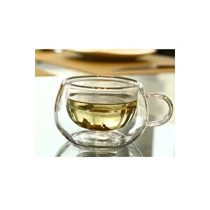 Yeni Tasarım Çift Cidarlı 200 Ml Kulplu Cam Bardak, Çay Neskafe Fincanı, Çeyiz Listesi, 6 Adet 2673