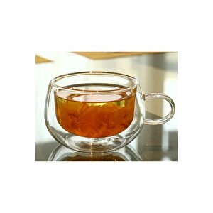 Yeni Tasarım Çift Cidarlı 200 Ml Kulplu Cam Bardak, Çay Neskafe Fincanı, Çeyiz Listesi, 6 Adet 2673