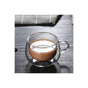 Yeni Tasarım Çift Cidarlı 200 Ml Kulplu Cam Bardak, Çay Neskafe Fincanı, Çeyiz Listesi, 6 Adet 2673