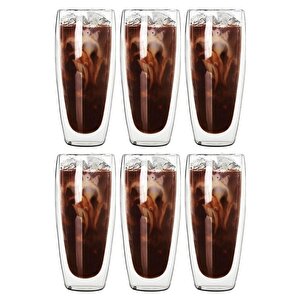 Çift Cidarlı Uzun Meşrubat,kokteyl,latte 320 Ml Cam Bardak Seti 6 Adet 2324