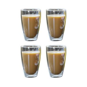 Yeni Stil Çift Cidarlı Uzun Bardak 400 Ml Su, Meşrubat, Nescafe, Latte Bardağı 4 Adet - 2258