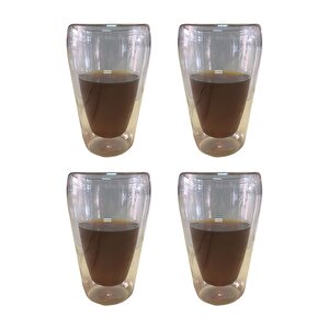 Yeni Stil Çift Cidarlı Uzun Bardak 400 Ml Su, Meşrubat, Nescafe, Latte Bardağı 4 Adet - 2258