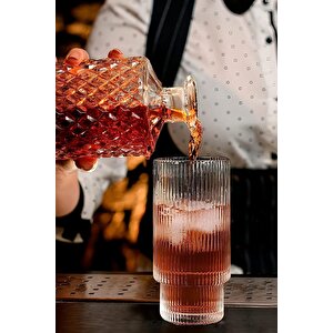 Çizgili Yeni Tasarım Cam Bardak Meşrubat, Latte, Neskafe, Kokteyl, Su Bardağı 400 Ml 4 Adet - 2812