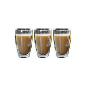 Yeni Stil Çift Cidarlı Uzun Bardak 400 Ml Su, Meşrubat, Nescafe, Latte Bardağı 3 Adet - 2258