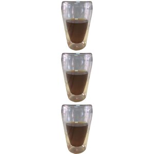 Yeni Stil Çift Cidarlı Uzun Bardak 400 Ml Su, Meşrubat, Nescafe, Latte Bardağı 3 Adet - 2258