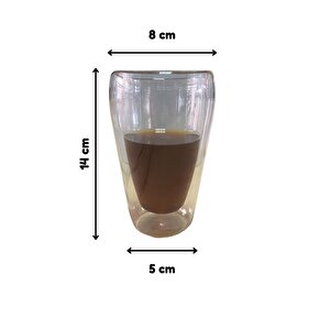 Yeni Stil Çift Cidarlı Uzun Bardak 400 Ml Su, Meşrubat, Nescafe, Latte Bardağı 3 Adet - 2258