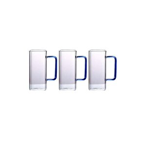 Yeni Nesil Kare Cam Mavi Kulplu Latte,meşrubat,nescafe,süt,su Bardağı 350 Ml 3 Adet