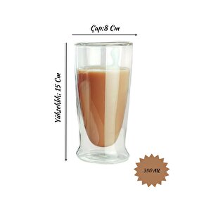 Çift Cidarlı Uzun Cam Kokteyl -meşrubat-latte Bardağı 350 Ml 3 Adet 2323